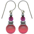 Frosted rose pink glass and fuchsia crystal drop earrings from Owen Glass Collection featuring elegant bubble design.