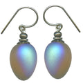 Frosted smoke topaz glass drop earrings with iridescent sheen featuring berry-inspired design from Owen Glass Collection.