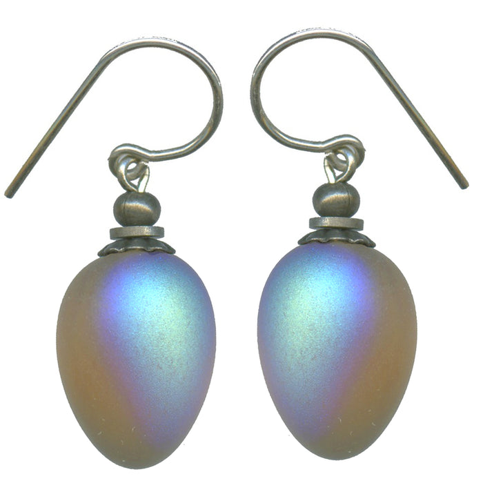 Frosted smoke topaz glass drop earrings with iridescent sheen featuring berry-inspired design from Owen Glass Collection.