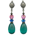 Frosted teal post earrings with raindrop design from Owen Glass Collection, showcasing smooth, rounded glass earrings.