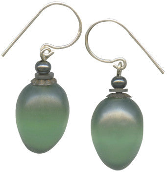 Frosted green glass drop earrings with berry-shaped design from Owen Glass Collection, featuring elegant, translucent green glass.