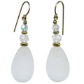 Frosted white glass, crystal, and gold earrings from Owen Glass Collection featuring elegant, handcrafted jewelry design.