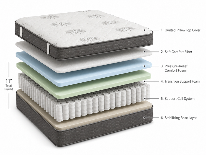 Full Size - LiferStyle Premium Pillow Top Mattress – Medium Firm Support Breathable Fabric, Elegant Design - Brand New