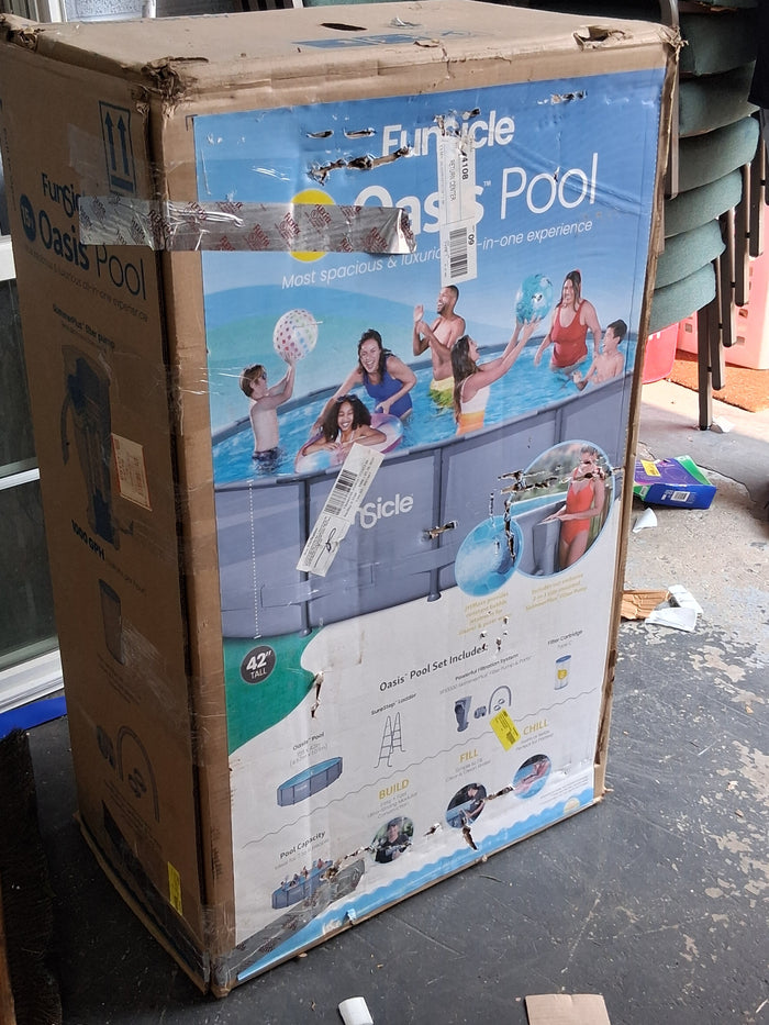 Funsicle 14 ft Oasis Round Above Ground Metal Frame Swimming Pool, Includes SkimmerPlus Pump, Age 6 & up - Brand New