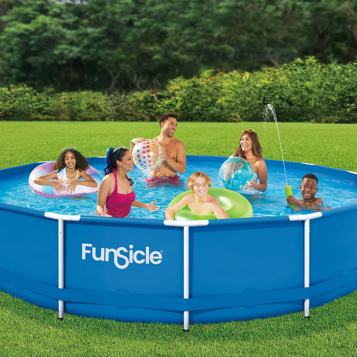 Funsicle 14ft Activity Above Ground Metal Frame Swimming Pool, Includes SkimmerPlus Pump, Round, Age 6 & up - Brand New