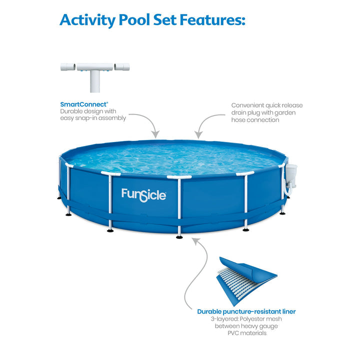 Funsicle 14ft Activity Above Ground Metal Frame Swimming Pool, Includes SkimmerPlus Pump, Round, Age 6 & up - Brand New
