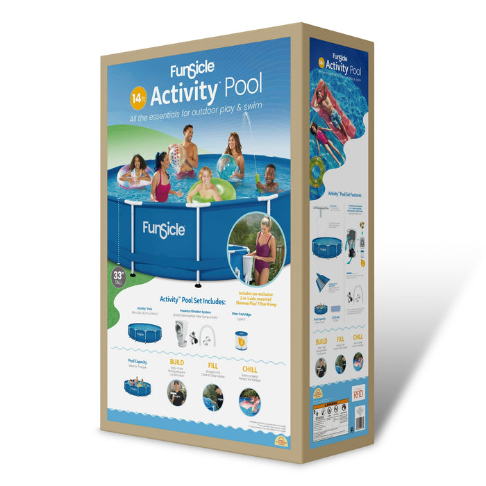 Funsicle 14ft Activity Above Ground Metal Frame Swimming Pool, Includes SkimmerPlus Pump, Round, Age 6 & up - Brand New