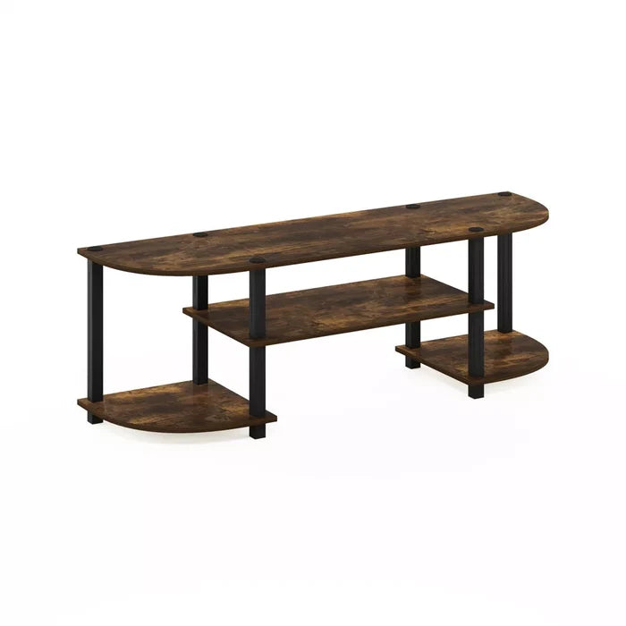 Furinno Wide TV Stand Entertainment Center for TV's up to 55" with Open Bookcases Shelves Amber Pine/Black - Brand New