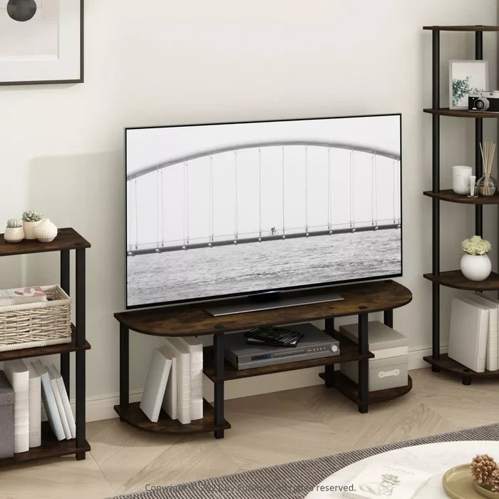 Furinno Wide TV Stand Entertainment Center for TV's up to 55" with Open Bookcases Shelves Amber Pine/Black - Brand New