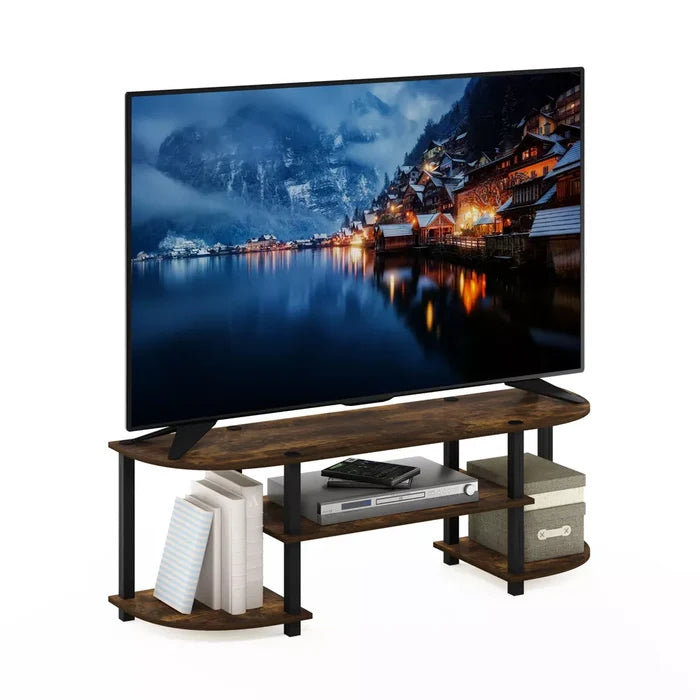 Furinno Wide TV Stand Entertainment Center for TV's up to 55" with Open Bookcases Shelves Amber Pine/Black - Brand New