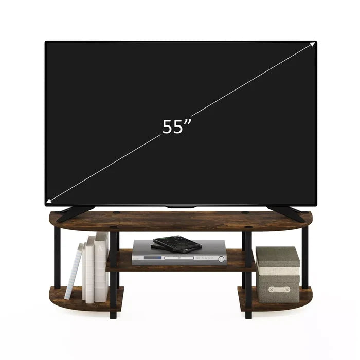 Furinno Wide TV Stand Entertainment Center for TV's up to 55" with Open Bookcases Shelves Amber Pine/Black - Brand New