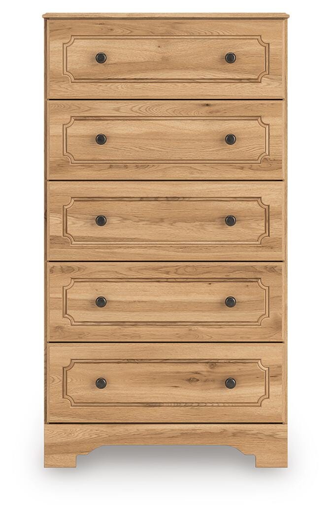 Galletyn Warm Brown Five Drawer Chest - Brand New