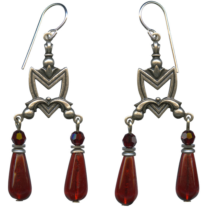 Garnet Czech glass and Austrian crystal earrings from Owen Glass Collection, featuring elegant, handcrafted jewelry design.