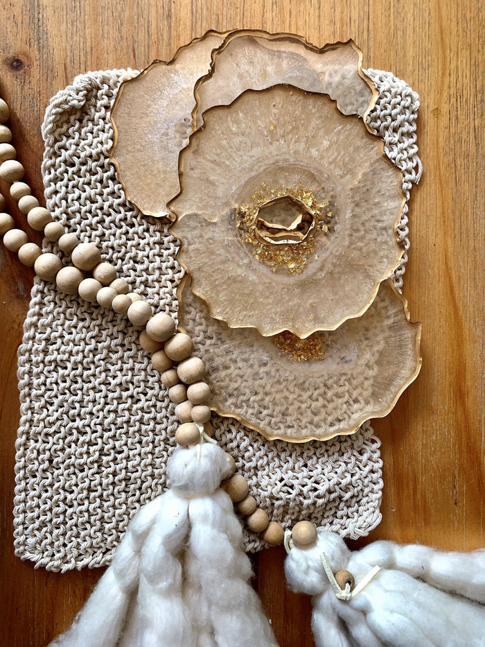 Geode Coasters,S/4 Butter/ Gold