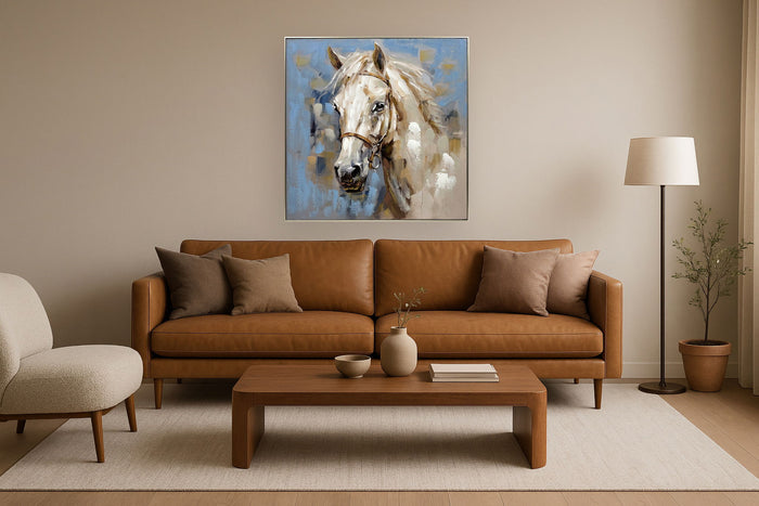 Golden Mane Majesty - 40" x 40" Framed Wall Art - Blue