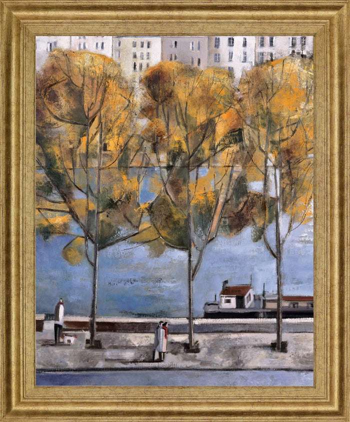 Golden River Promenade - 28" x 34" Framed Wall Art - Light Brown