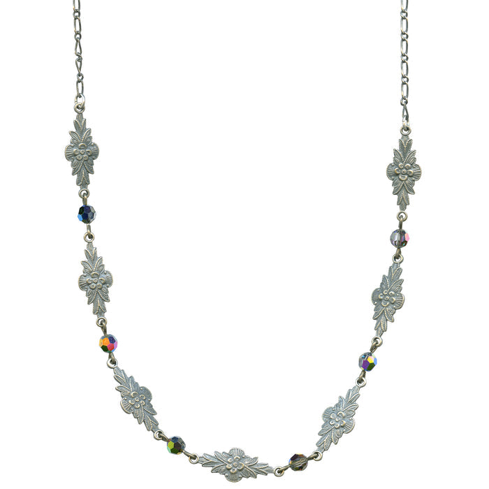 Owen Glass Collection Grace 11 iridescent crystal and filigree necklace with intricate design and shimmering details.