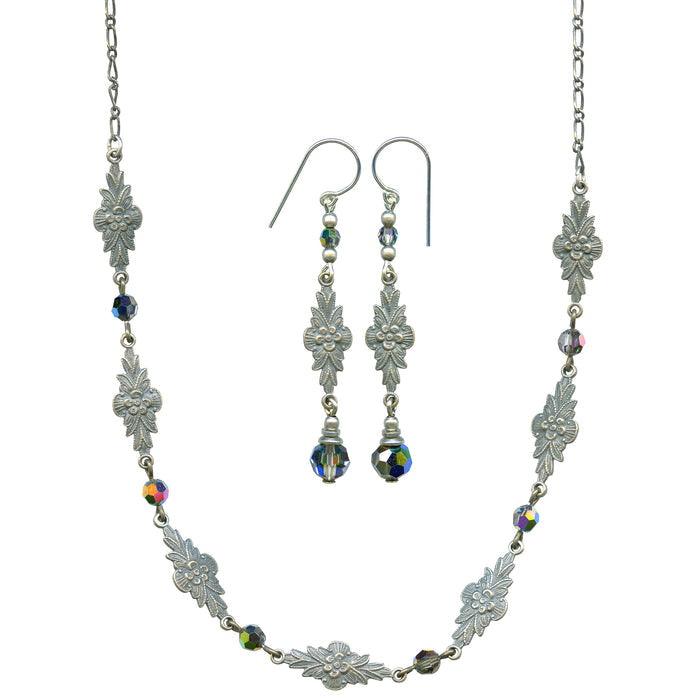 Owen Glass Collection Grace 11 iridescent crystal and filigree jewelry set featuring intricate designs and shimmering details.