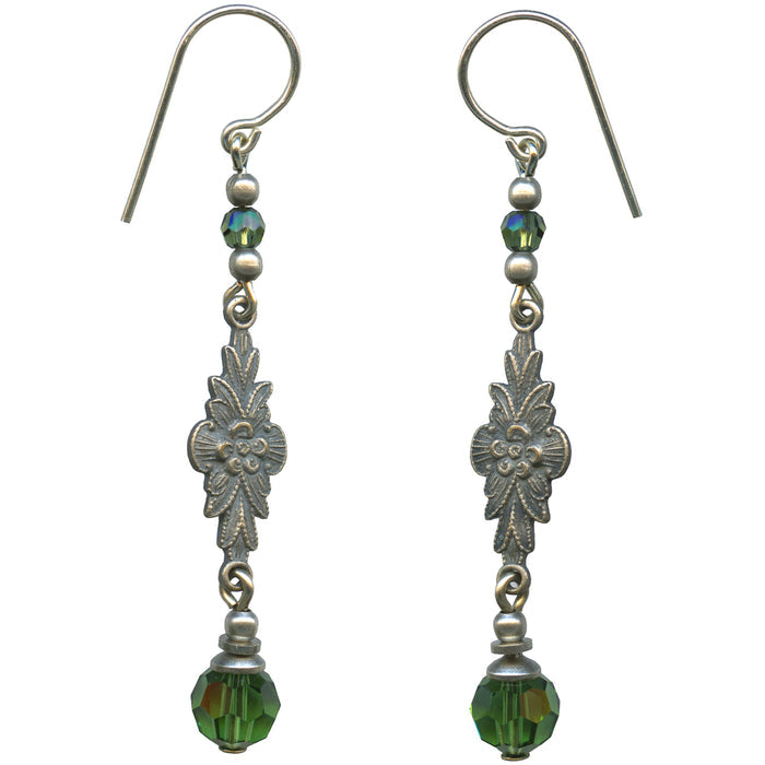 Owen Glass Collection Grace 8-inch tourmaline crystal earrings with intricate filigree detailing and elegant design.