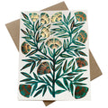 Green foil-stamped greeting card from Owen Glass Collection featuring a floral design on high-quality paper.