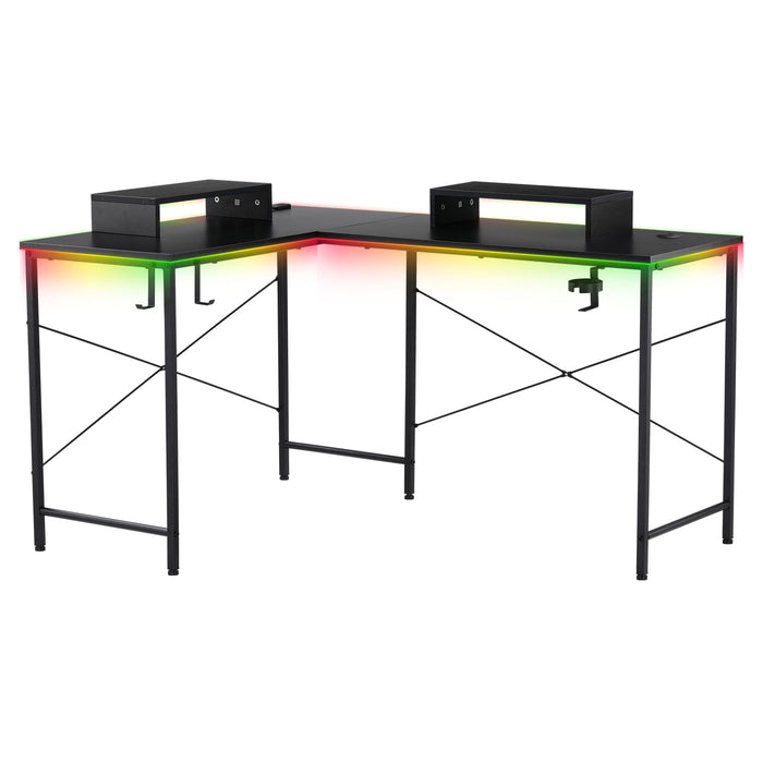 GTRACING L-Shaped Gaming Desk with RGB Light and Removable Storage Stands, Black - Brand New - Open Box