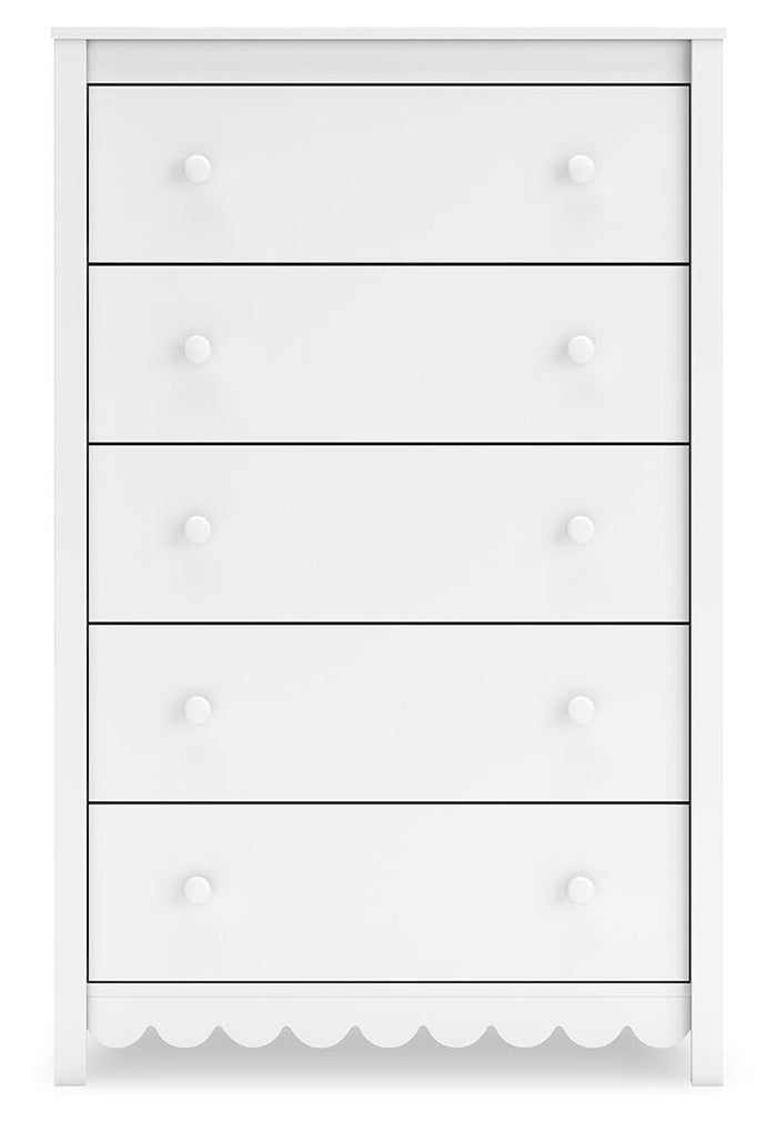 Hallityn White Five Drawer Chest - Brand New