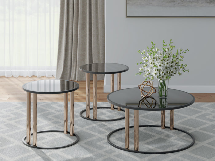 Hannerly Black/Gold Finish Occasional Table Set (3/CN) - Brand New