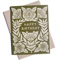 Owen Glass Collection "Happy Birthday" greeting card with green background and cheerful birthday message.