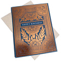 Black foil-stamped "Happy Birthday" greeting card from Owen Glass Collection with elegant design.
