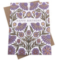 Owen Glass Collection "Happy Birthday" foil-stamped greeting card with festive design and elegant lettering.