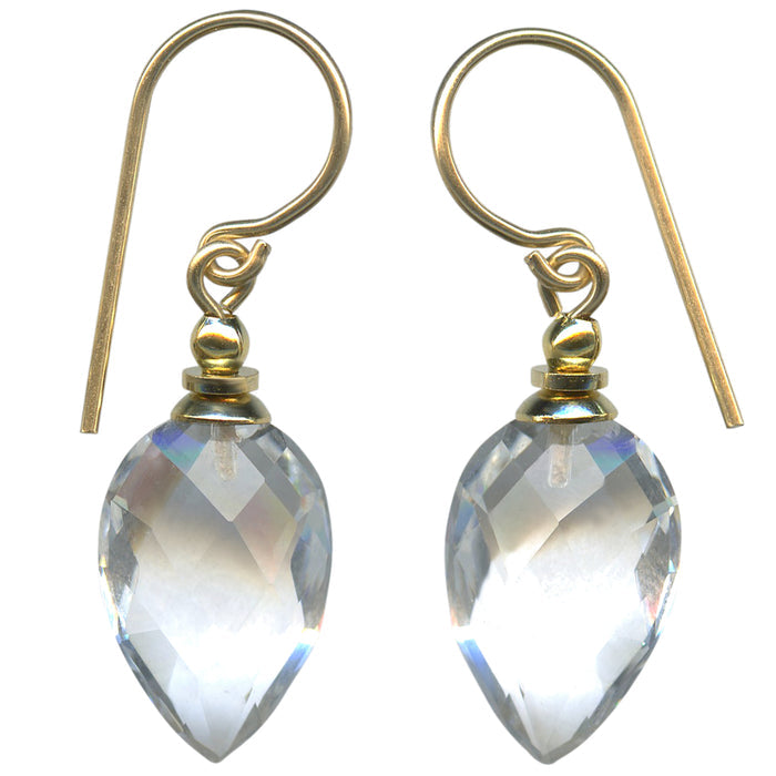 Harlequin 11 clear glass and gold earrings from Owen Glass Collection, featuring a geometric design and elegant craftsmanship.