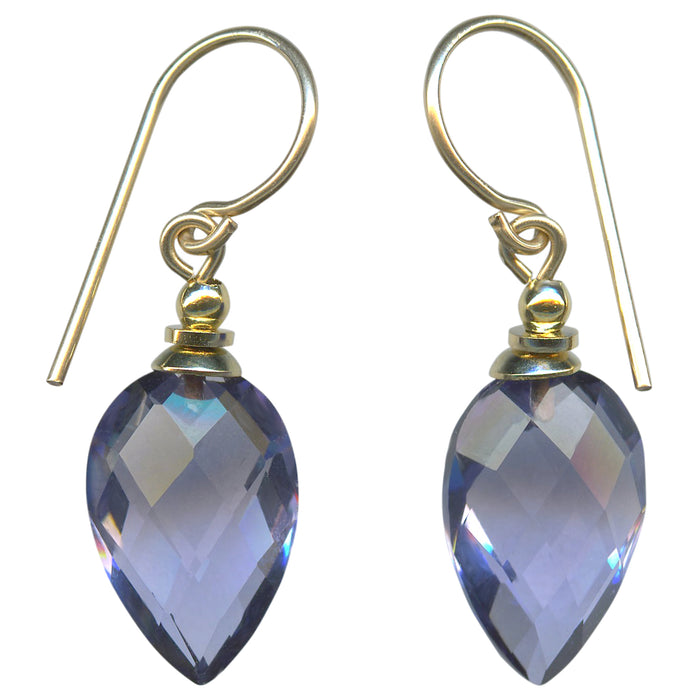 Owen Glass Collection Harlequin 9 light amethyst glass and gold earrings featuring a geometric harlequin design.