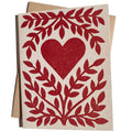 Red heart printed greeting card from Owen Glass Collection featuring a heartfelt design for special occasions.