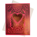 Owen Glass Collection heart foil-stamped greeting card with a shiny metallic heart design on white cardstock.
