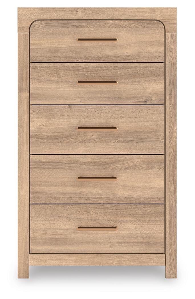 Hollymount Tan Five Drawer Chest - Brand New