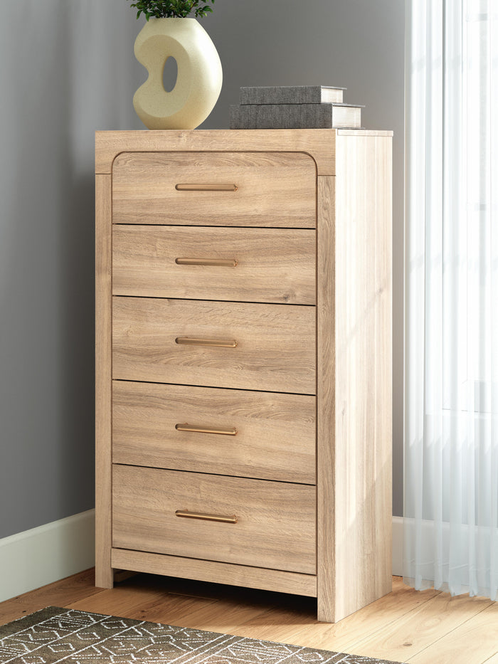 Hollymount Tan Five Drawer Chest - Brand New