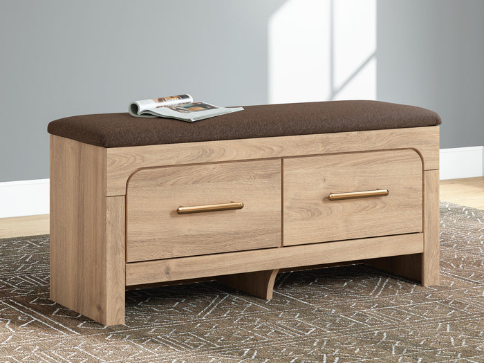 Hollymount Tan/Brown Bedroom UPH Storage Bench - Brand New