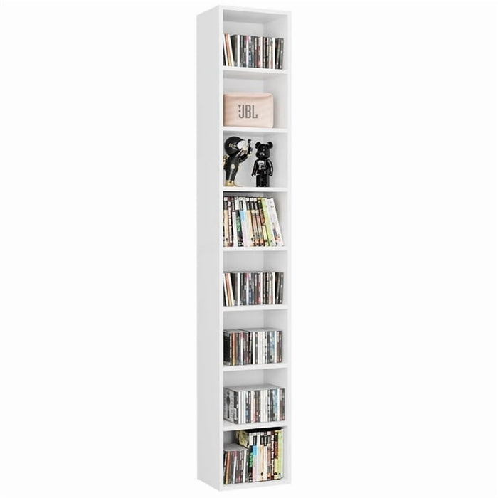 Homfa 8-Tier Media Tower, CD DVD Media Storage Unit with 4 Adjustable Shelves for Living Room Bedroom, White - Brand New