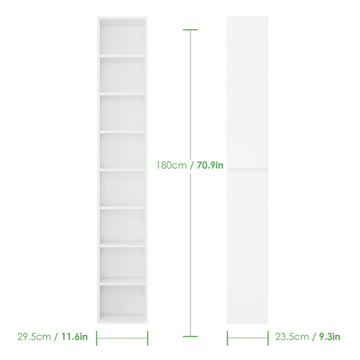 Homfa 8-Tier Media Tower, CD DVD Media Storage Unit with 4 Adjustable Shelves for Living Room Bedroom, White - Brand New