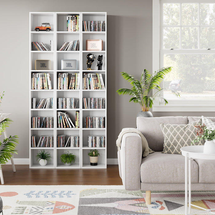 Homfa 8-Tier Media Tower, CD DVD Media Storage Unit with 4 Adjustable Shelves for Living Room Bedroom, White - Brand New