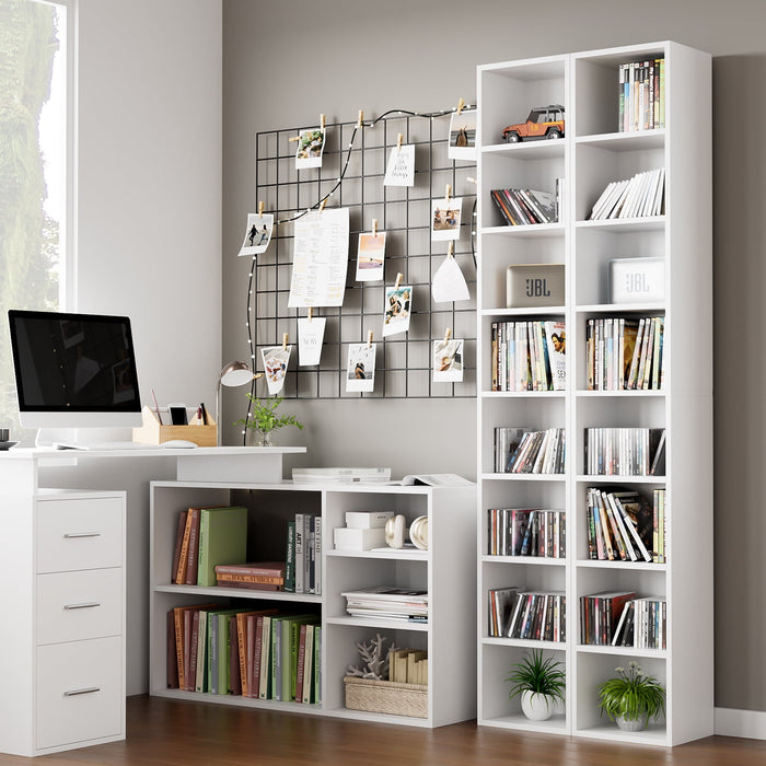 Homfa 8-Tier Media Tower, CD DVD Media Storage Unit with 4 Adjustable Shelves for Living Room Bedroom, White - Brand New