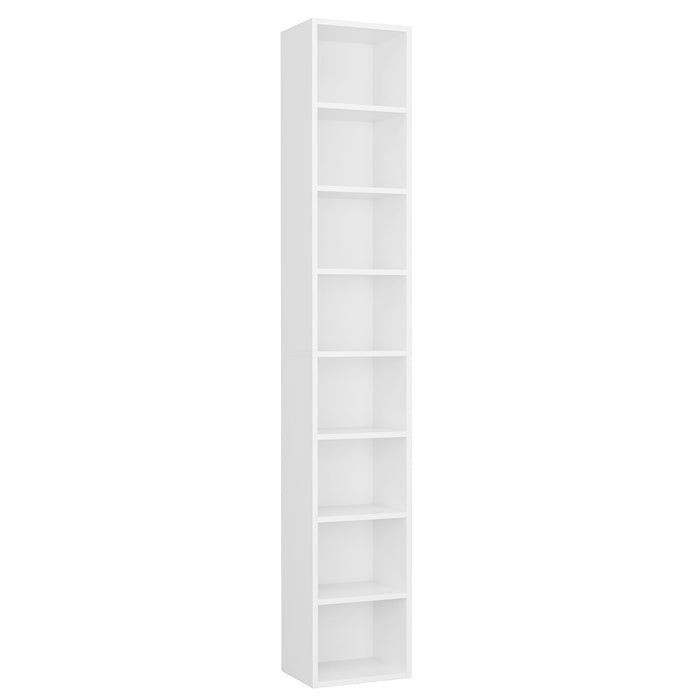 Homfa 8-Tier Media Tower, CD DVD Media Storage Unit with 4 Adjustable Shelves for Living Room Bedroom, White - Brand New