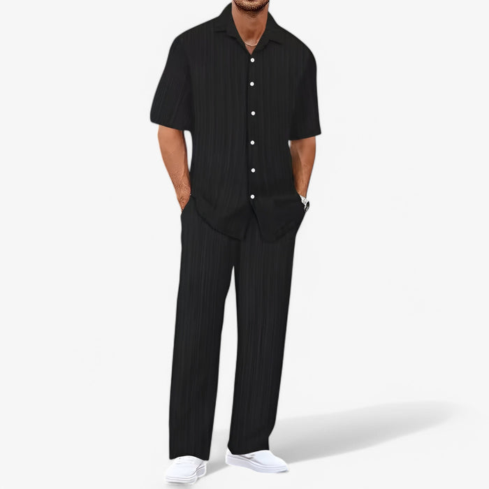 MEELANO Hommes | Herre Business Casual Tøjsæt med Skjorte & Bukser - Elegante Chinos & Matchende Skjortesæt Sort Pakke med 1 stk.