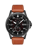 Hugo Boss Mens Aviator Watch - Black Metal - Light Brown Leather Strap - BOSS-1513517_4e696318-0e4f-437f-9750-1cb760600d11