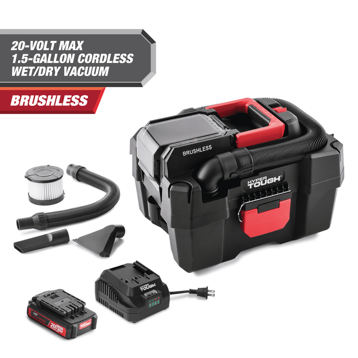 Hyper Tough 1.5 Gallon Wet Dry Vac, 20V Max, Brushless Motor, Cordless, Battery and Charger Included - Brand New