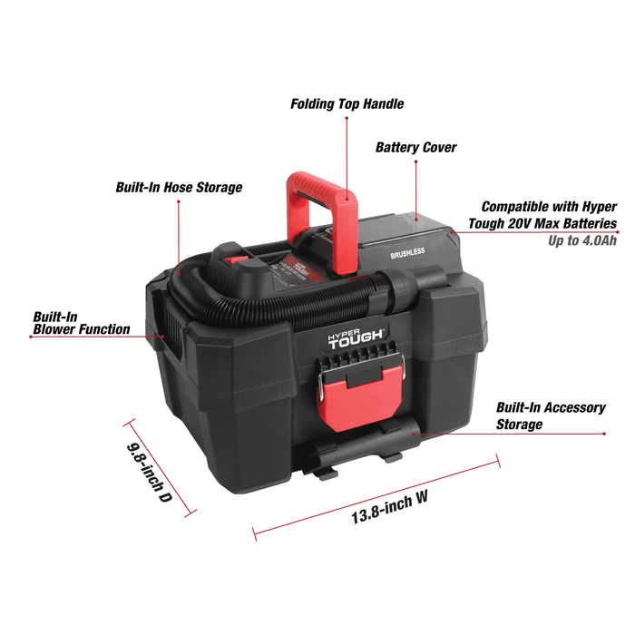 Hyper Tough 1.5 Gallon Wet Dry Vac, 20V Max, Brushless Motor, Cordless, Battery and Charger Included - Brand New