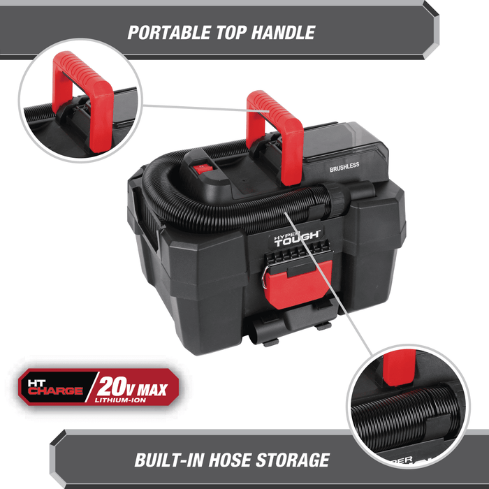 Hyper Tough 1.5 Gallon Wet Dry Vac, 20V Max, Brushless Motor, Cordless, Battery and Charger Included - Brand New