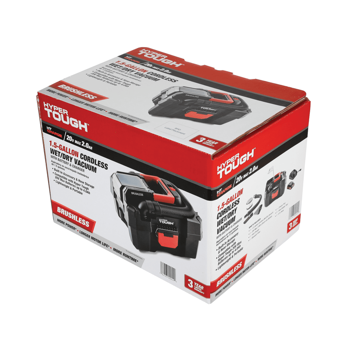 Hyper Tough 1.5 Gallon Wet Dry Vac, 20V Max, Brushless Motor, Cordless, Battery and Charger Included - Brand New