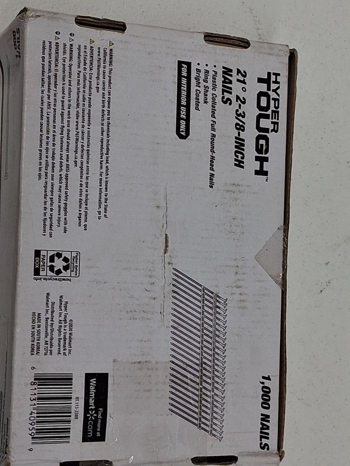 Hyper Tough 21-Degree 2-3/8 in. Plastic Collated Framing Nails, 1000 Count, Hardware Nails - Brand New