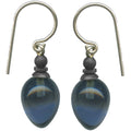 Indigo blue German glass drop earrings from Owen Glass Collection with mini berry design, featuring elegant dangling glass beads.